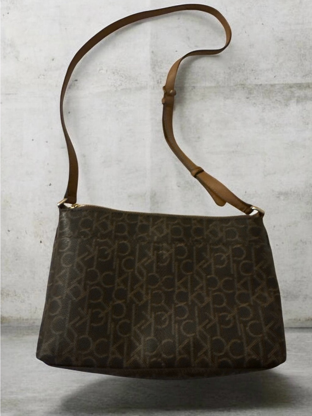 Calvin Klein Brown Monogram Crossbody with Tan Flap - Picture 3 of 4